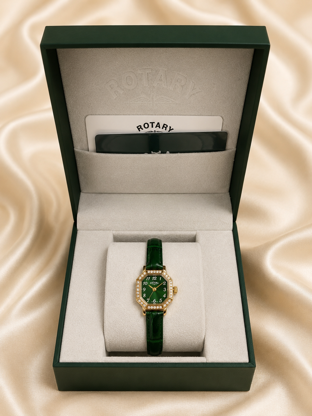 Ladies Rotary Green Dial Crystal-Set Watch