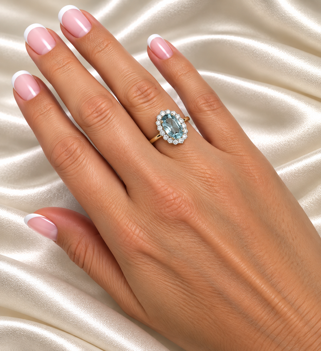 9ct Gold Diamond & Blue Topaz Ring