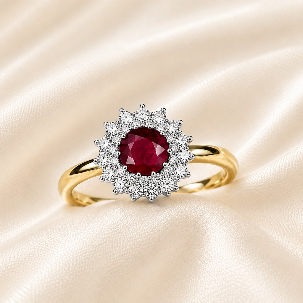 9ct Gold Ruby & Diamond Cluster Ring