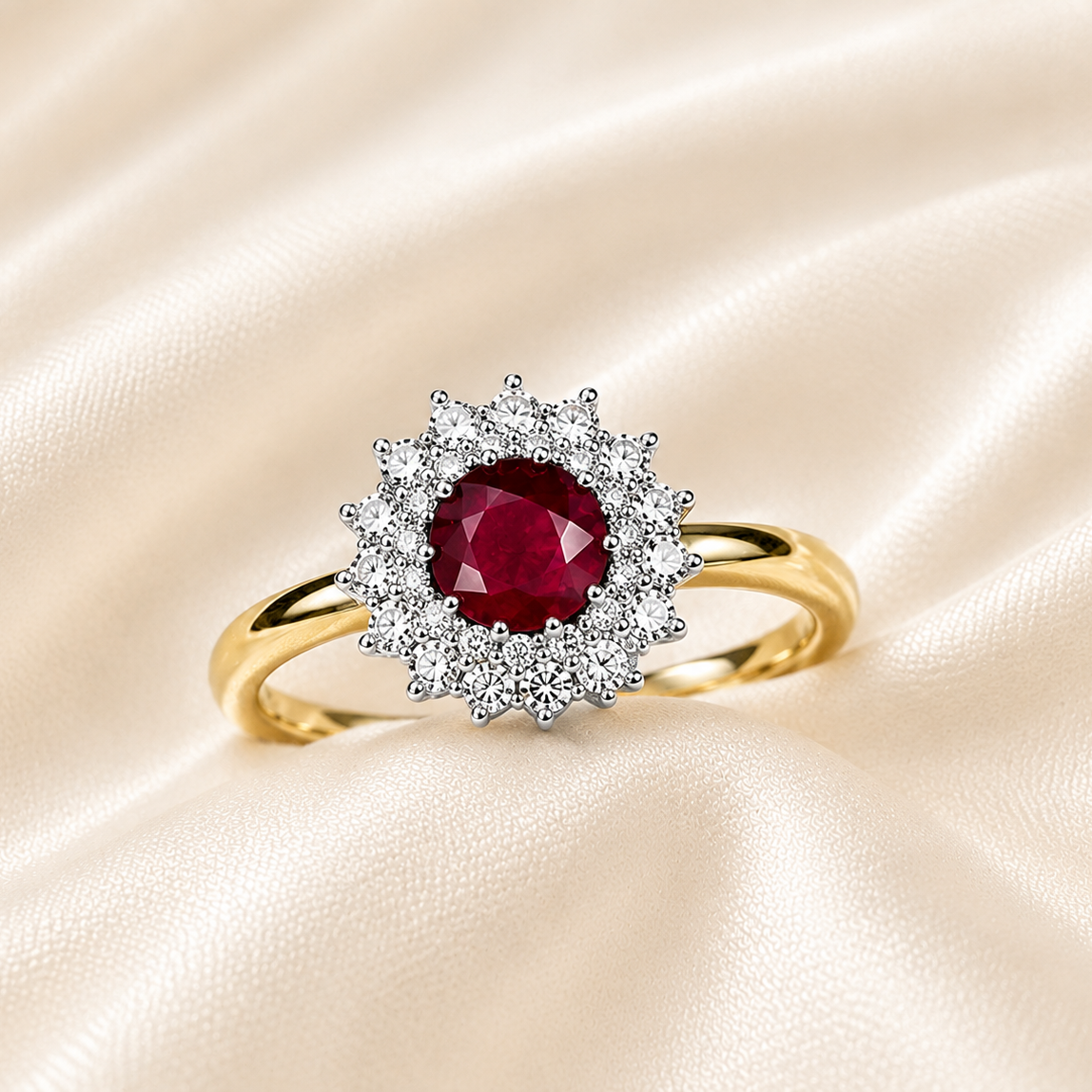 9ct Gold Ruby & Diamond Cluster Ring
