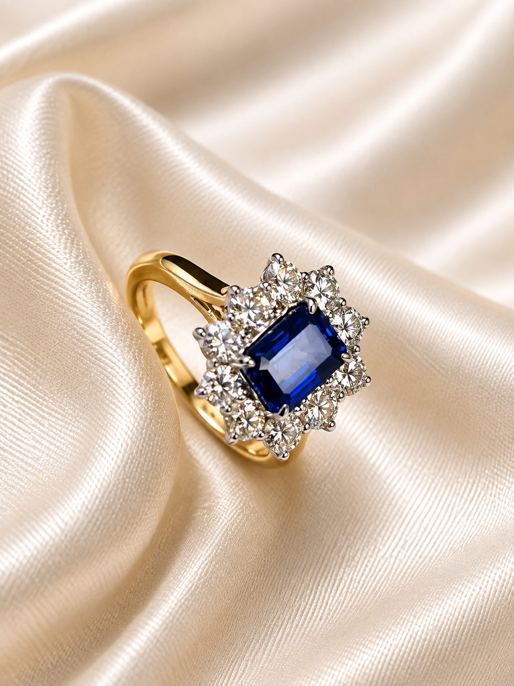 9ct Gold Lab-Grown Sapphire & Diamond Cluster Ring