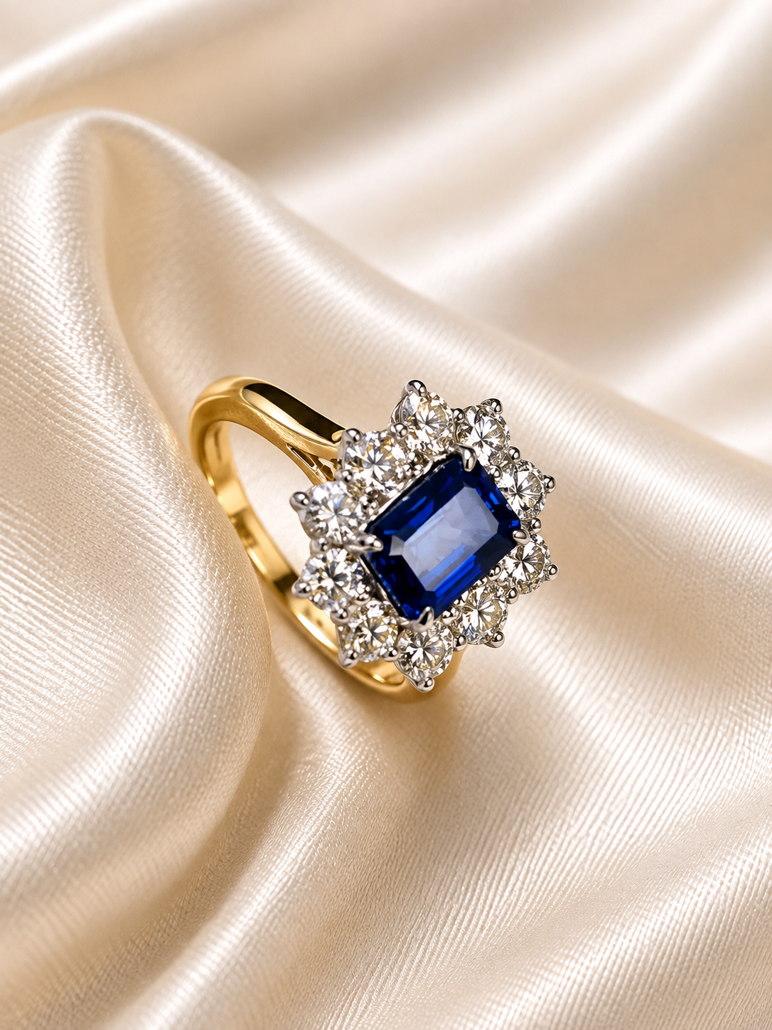 9ct Gold Lab-Grown Sapphire & Diamond Cluster Ring
