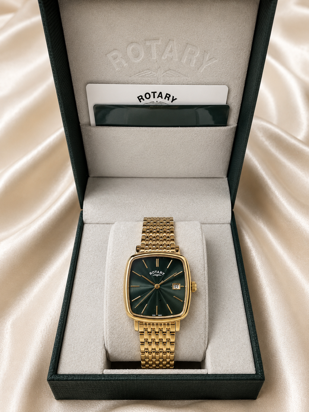 Men’s Rotary Gold-Tone Watch With Green Dial