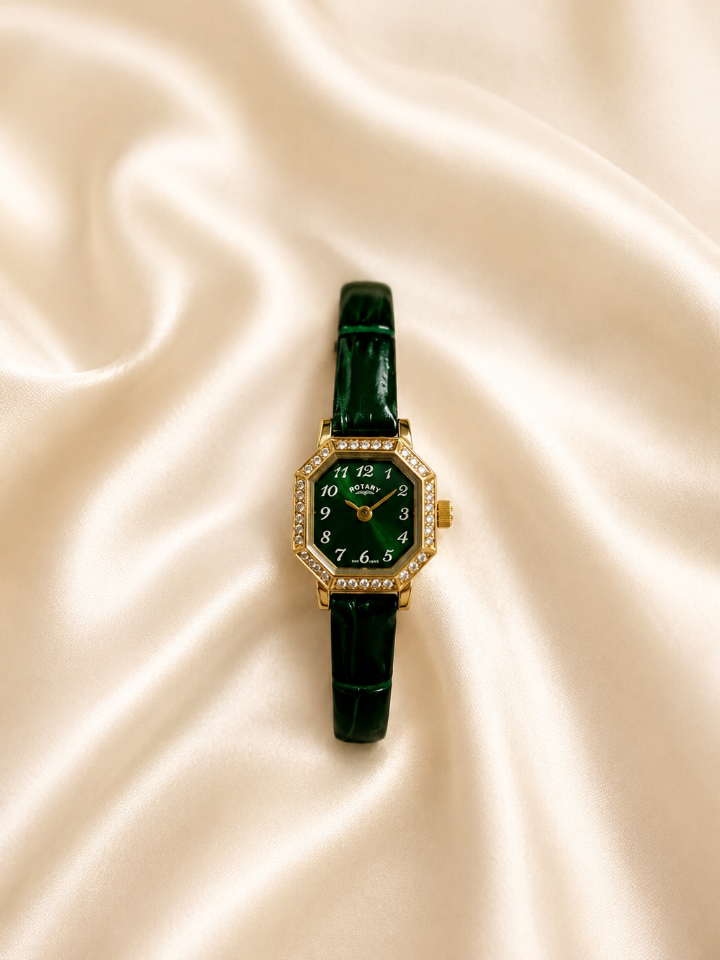Ladies Rotary Green Dial Crystal-Set Watch