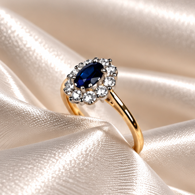 9ct Yellow Gold Sapphire & Diamond Ring