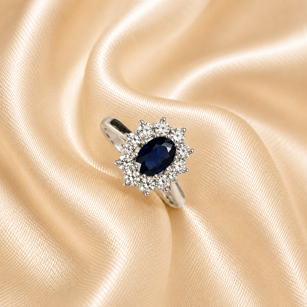 18ct White Gold Sapphire & Diamond Cluster Ring