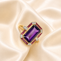Yellow Gold Cathedral Amethyst, Tourmaline & Diamond Ring