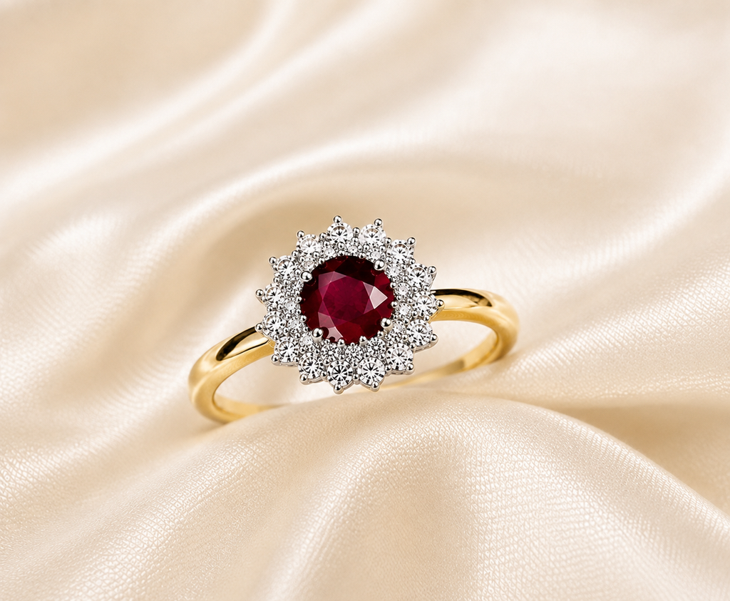 9ct Gold Ruby & Diamond Cluster Ring