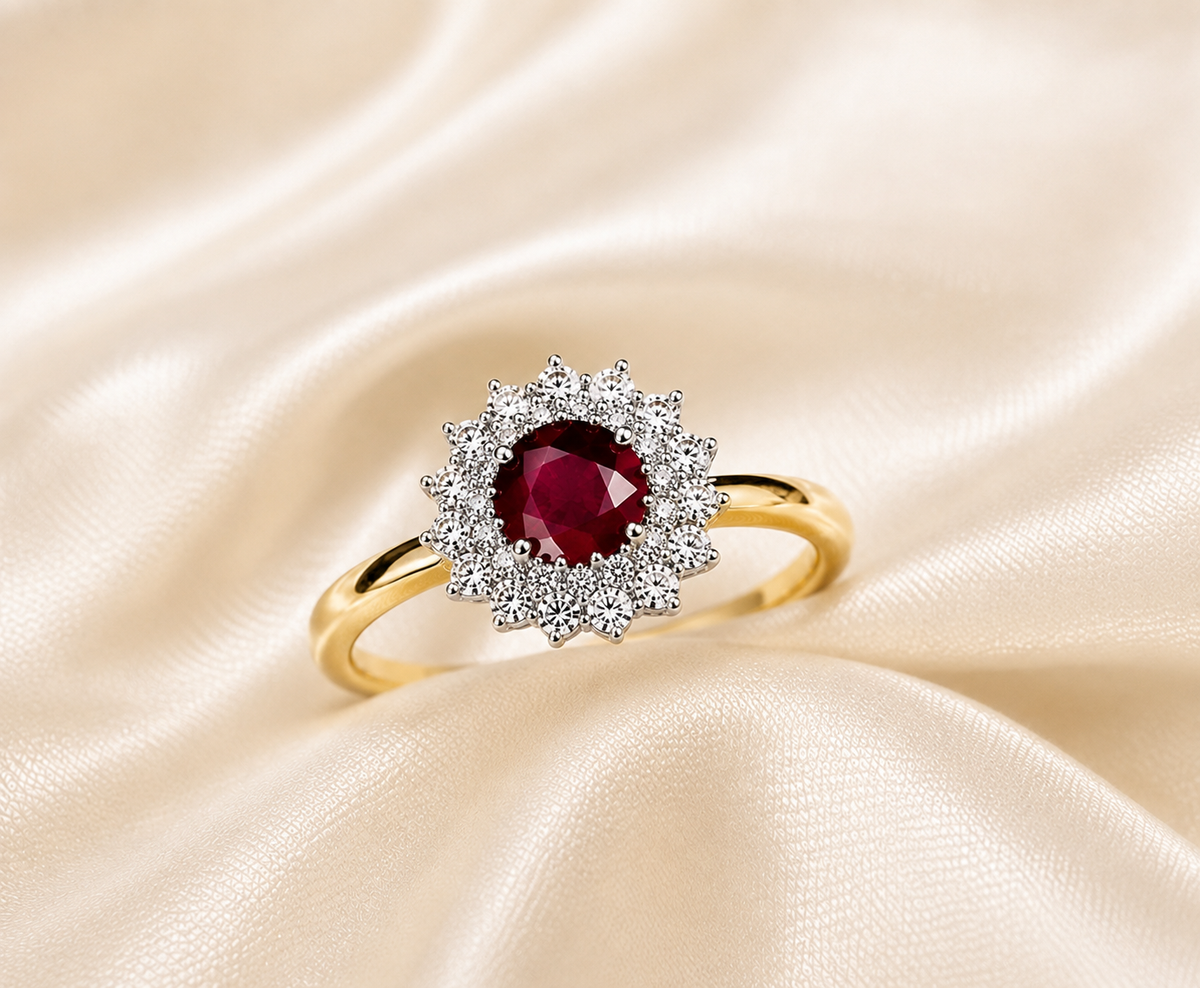 9ct Gold Ruby & Diamond Cluster Ring