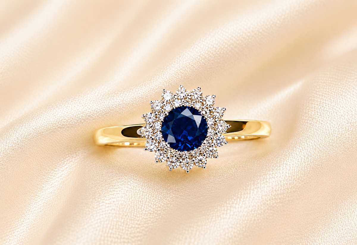 9ct Gold Sapphire & Diamond Cluster Ring