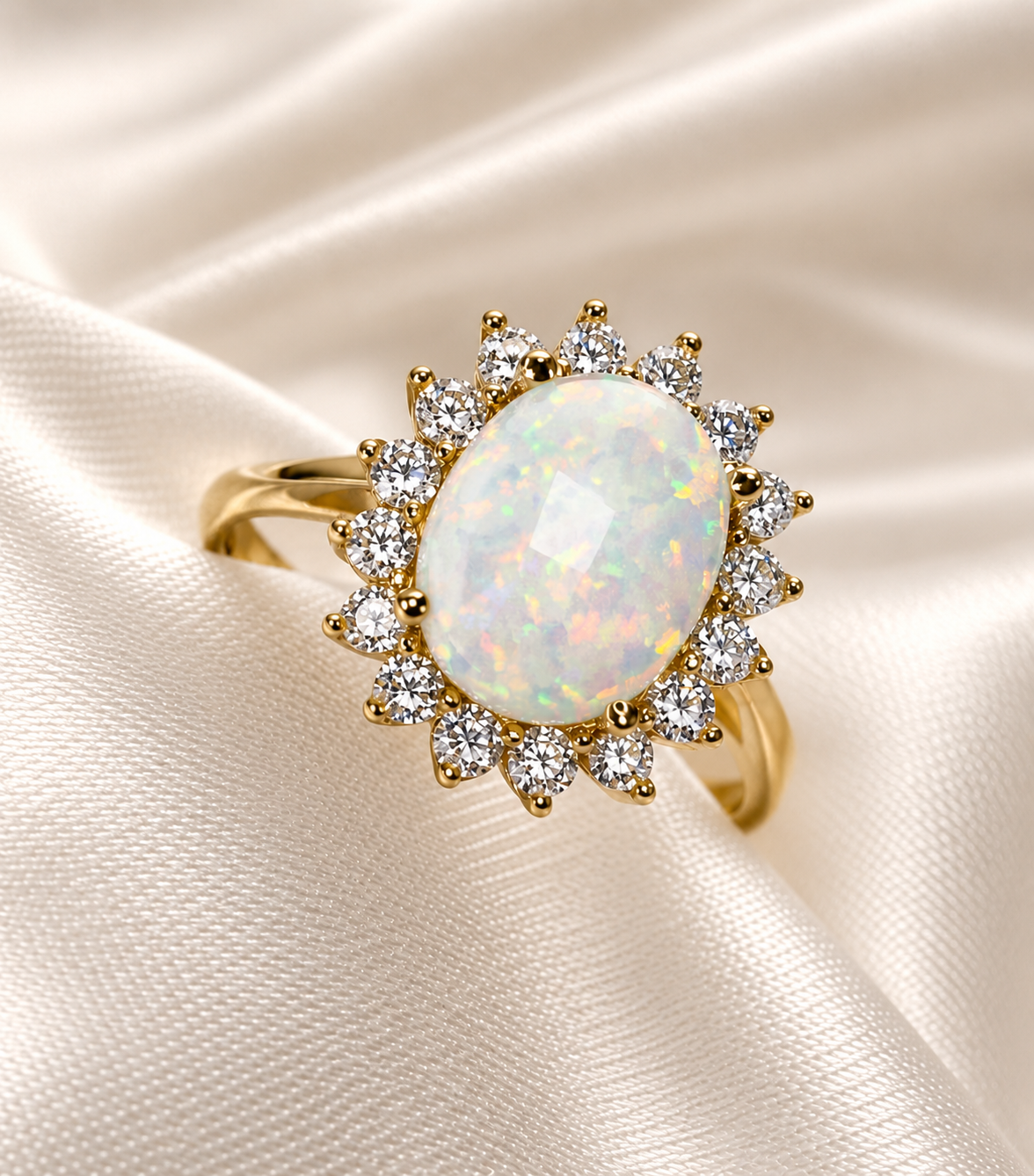 9ct Gold Created Opal & Cubic Zirconia Cluster Ring