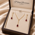 9ct Gold Ruby & Diamond Pendant & Earrings