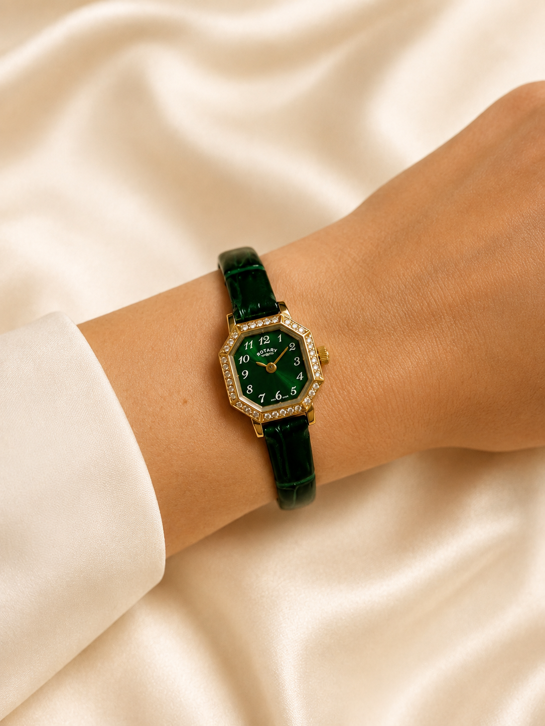 Ladies Rotary Green Dial Crystal-Set Watch