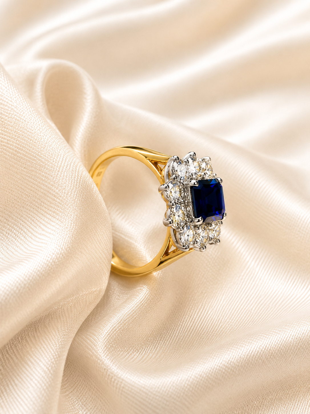9ct Gold Lab-Grown Sapphire & Diamond Cluster Ring