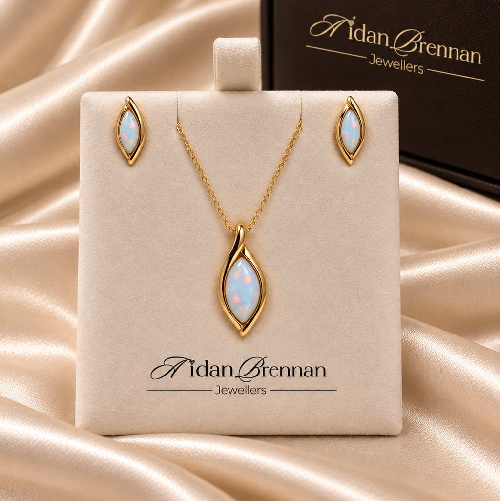 9ct Yellow Gold Created Opal Marquis Set