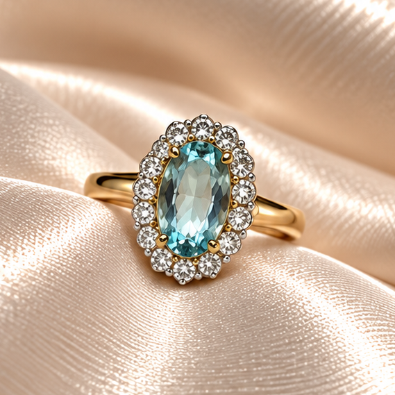 9ct Gold Diamond & Blue Topaz Ring