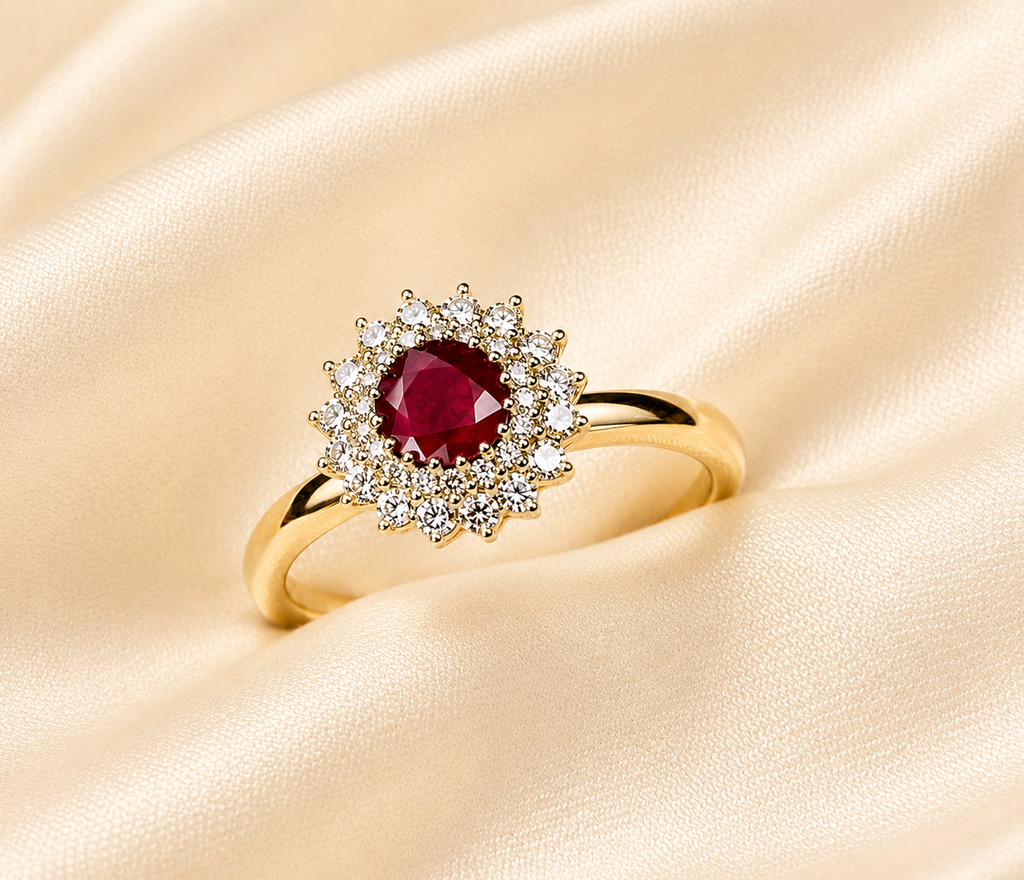 9ct Gold Ruby & Diamond Cluster Ring