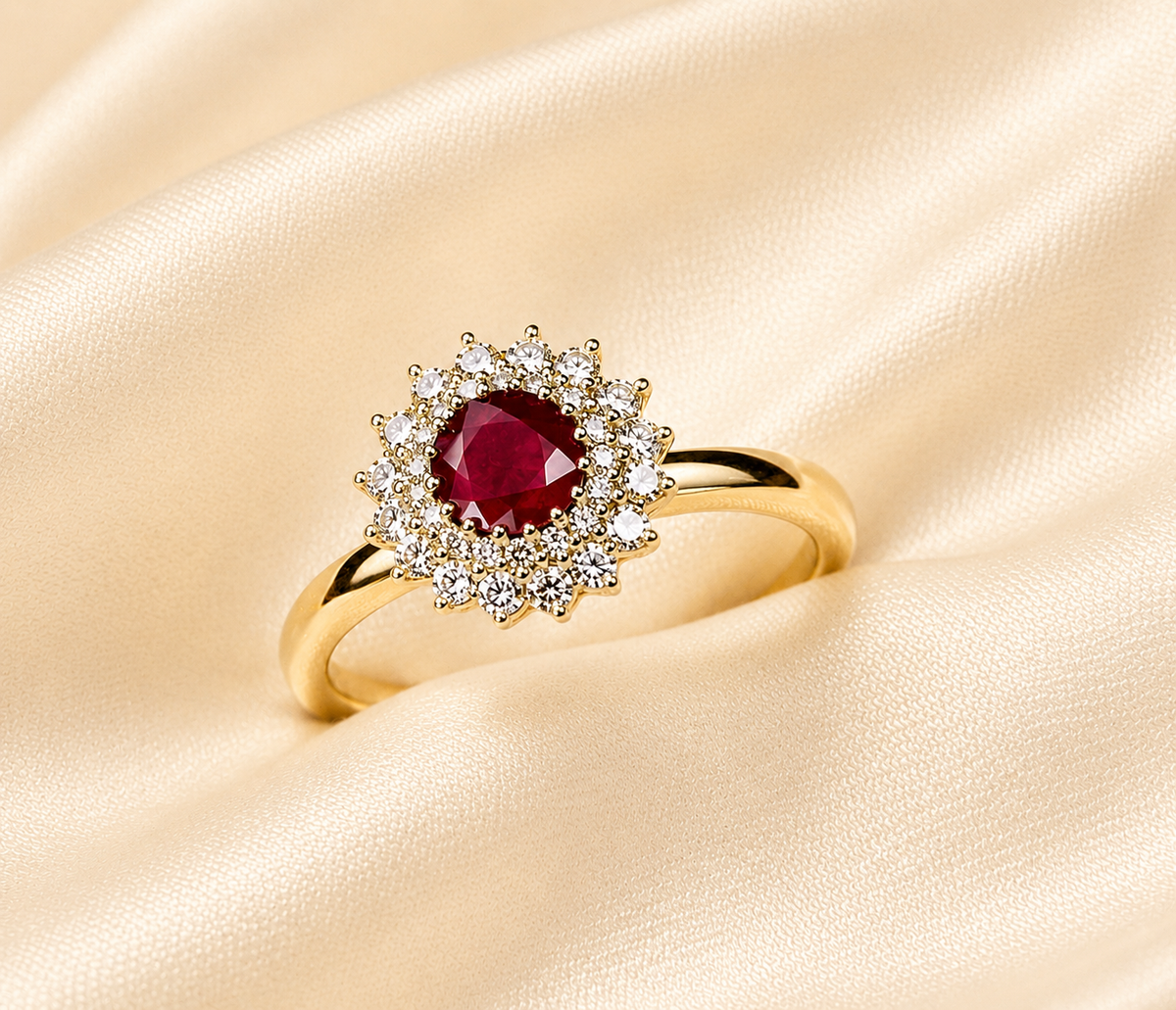 9ct Gold Ruby & Diamond Cluster Ring