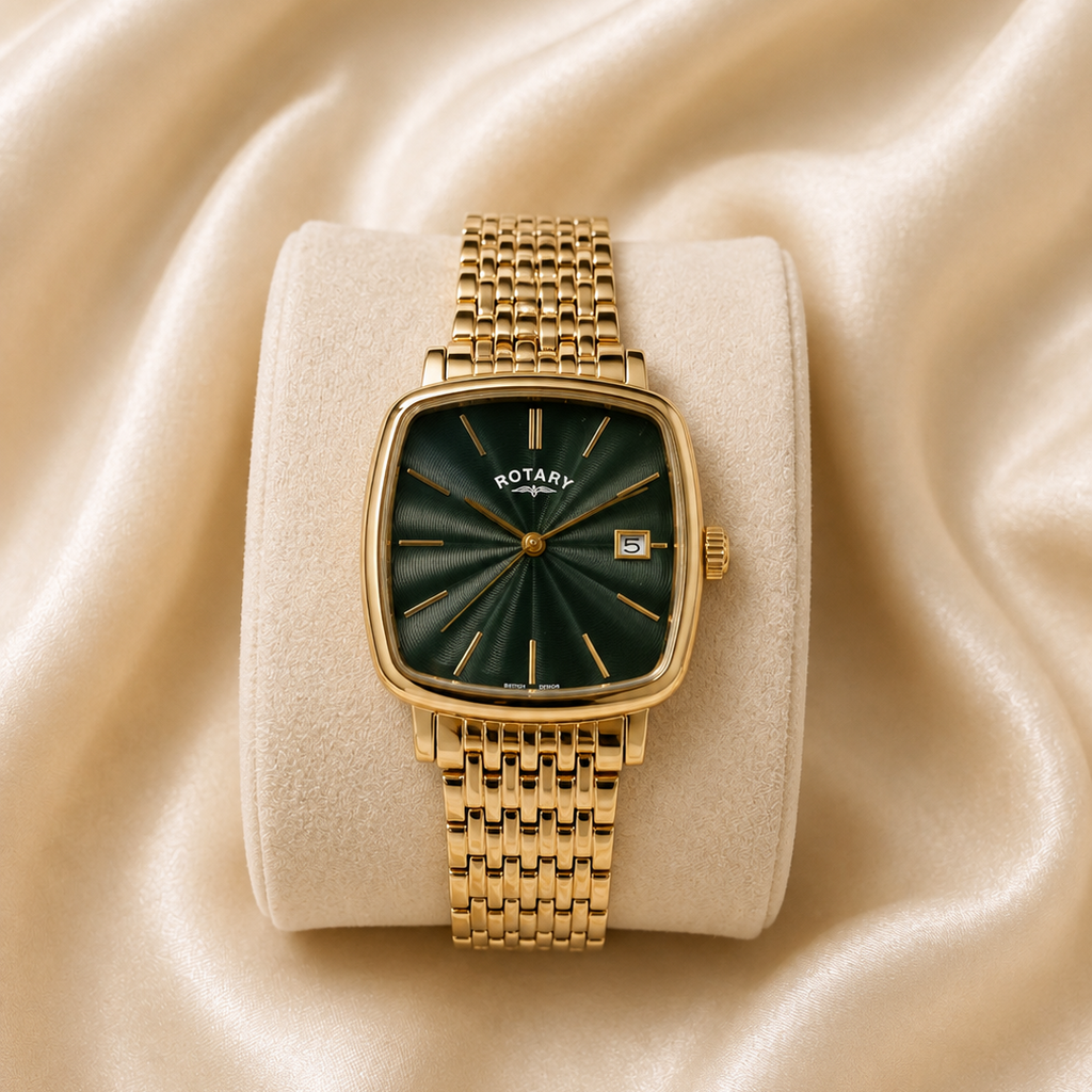 Men’s Rotary Gold-Tone Watch With Green Dial