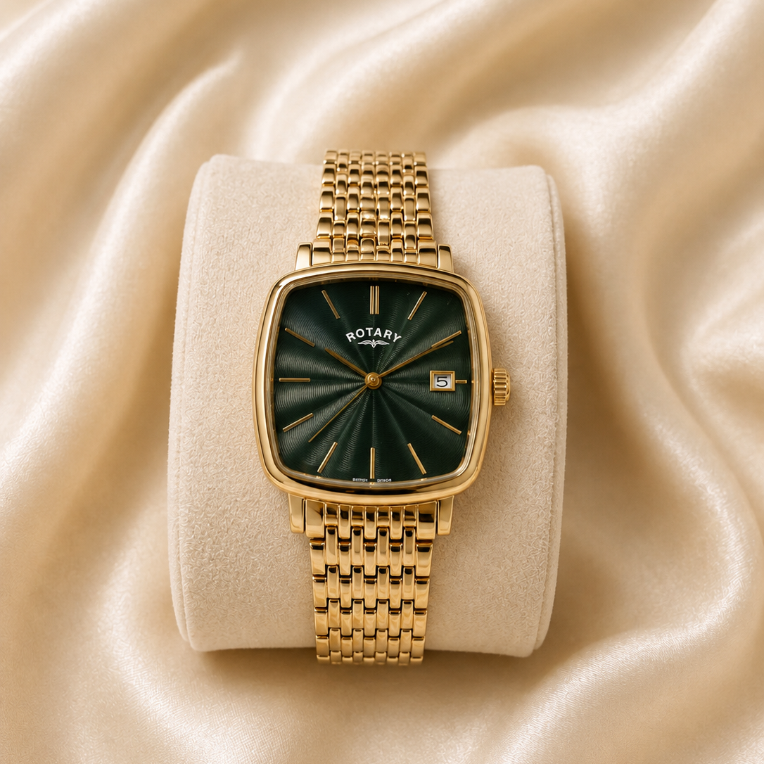 Men’s Rotary Gold-Tone Watch With Green Dial
