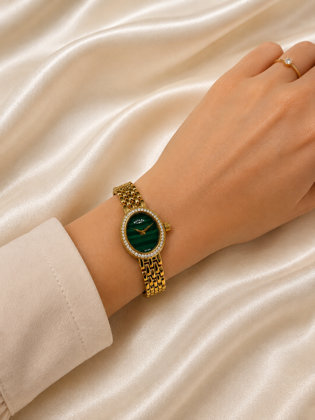 Ladies Rotary Malachite Gold-Tone Watch