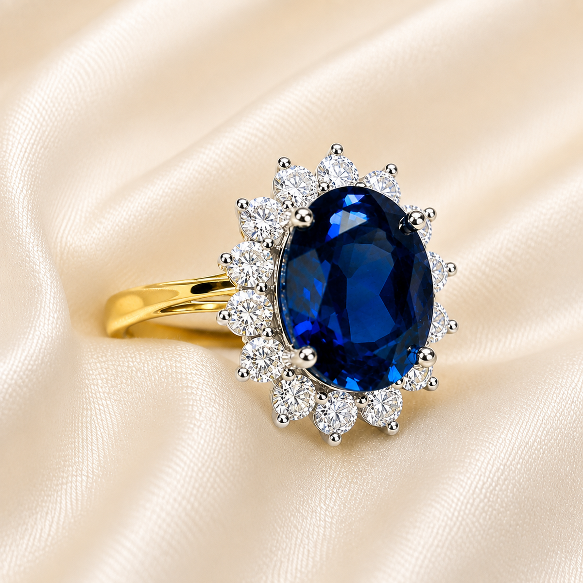 9ct Gold Sapphire & Diamond Oval Cluster Ring