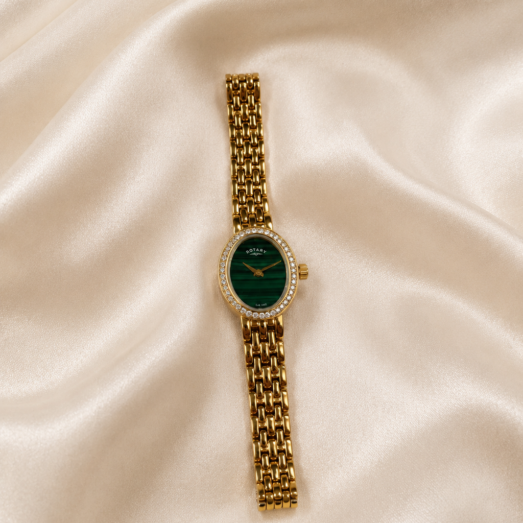 Ladies Rotary Malachite Gold-Tone Watch