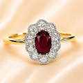 9ct Gold Oval Ruby & Diamond Cluster Ring