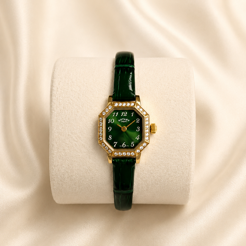 Ladies Rotary Green Dial Crystal-Set Watch