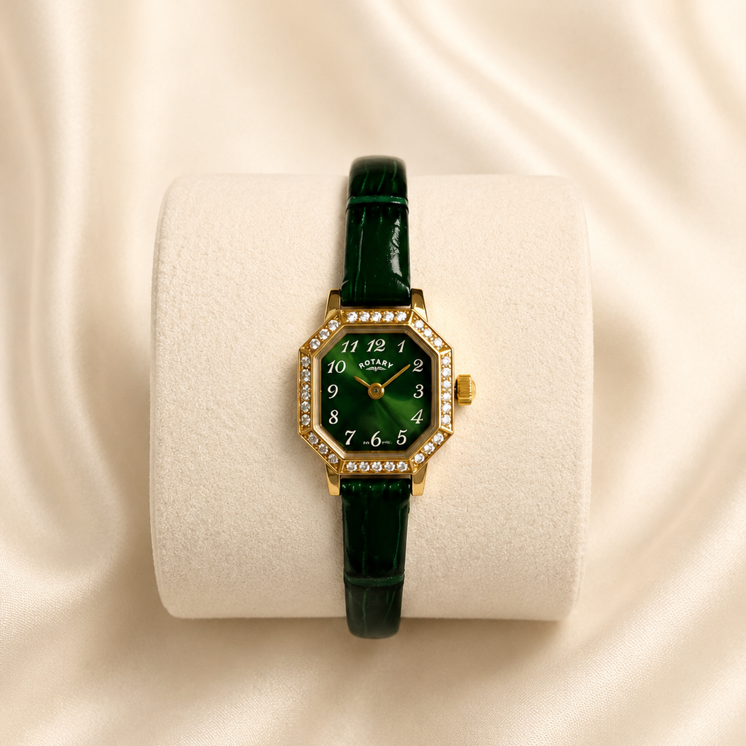 Ladies Rotary Green Dial Crystal-Set Watch