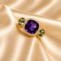Rose Gold Green Amethyst, Purple Amethyst & Diamond Ring