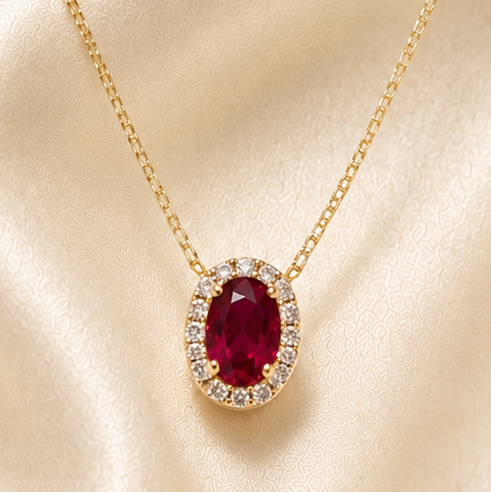 Gold Ruby & Cubic Zirconia Pendant