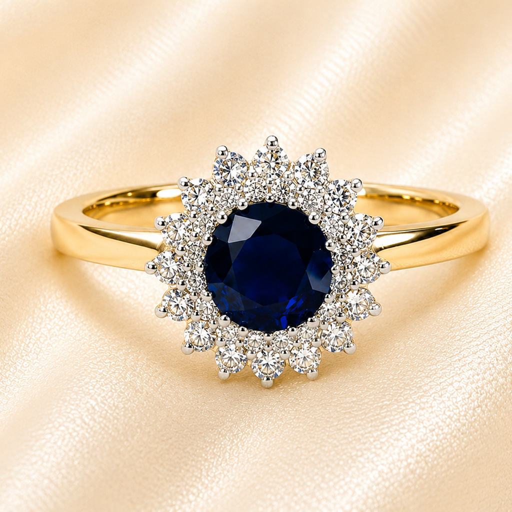 9ct Gold Sapphire & Diamond Cluster Ring
