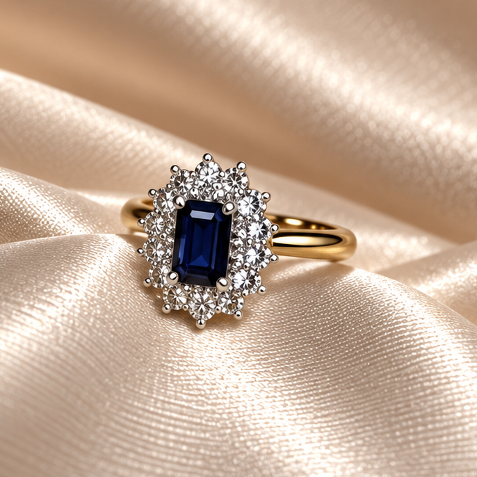 9ct Gold Sapphire & Diamond Cluster Ring