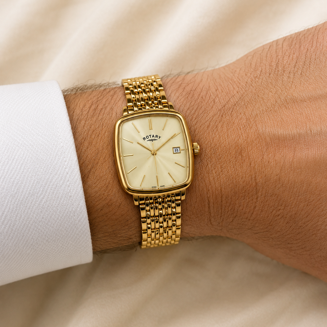 Men’s Rotary Gold-Tone Champagne Dial Watch