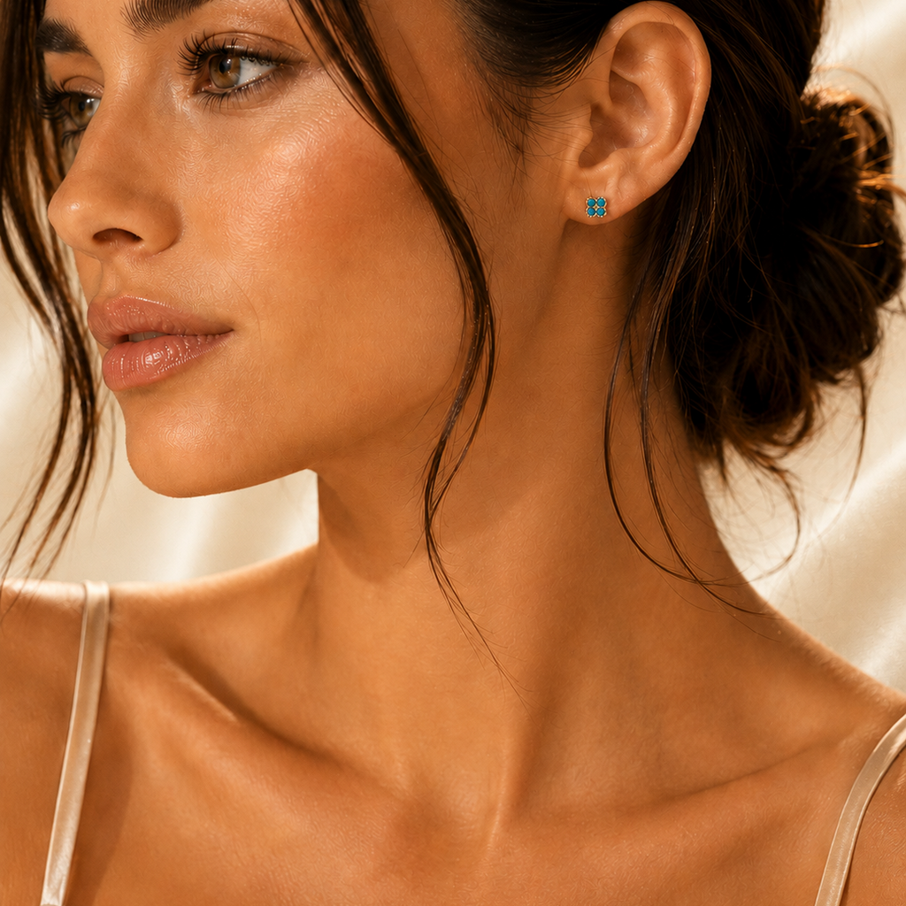 Turquoise & Gold Floral Earrings