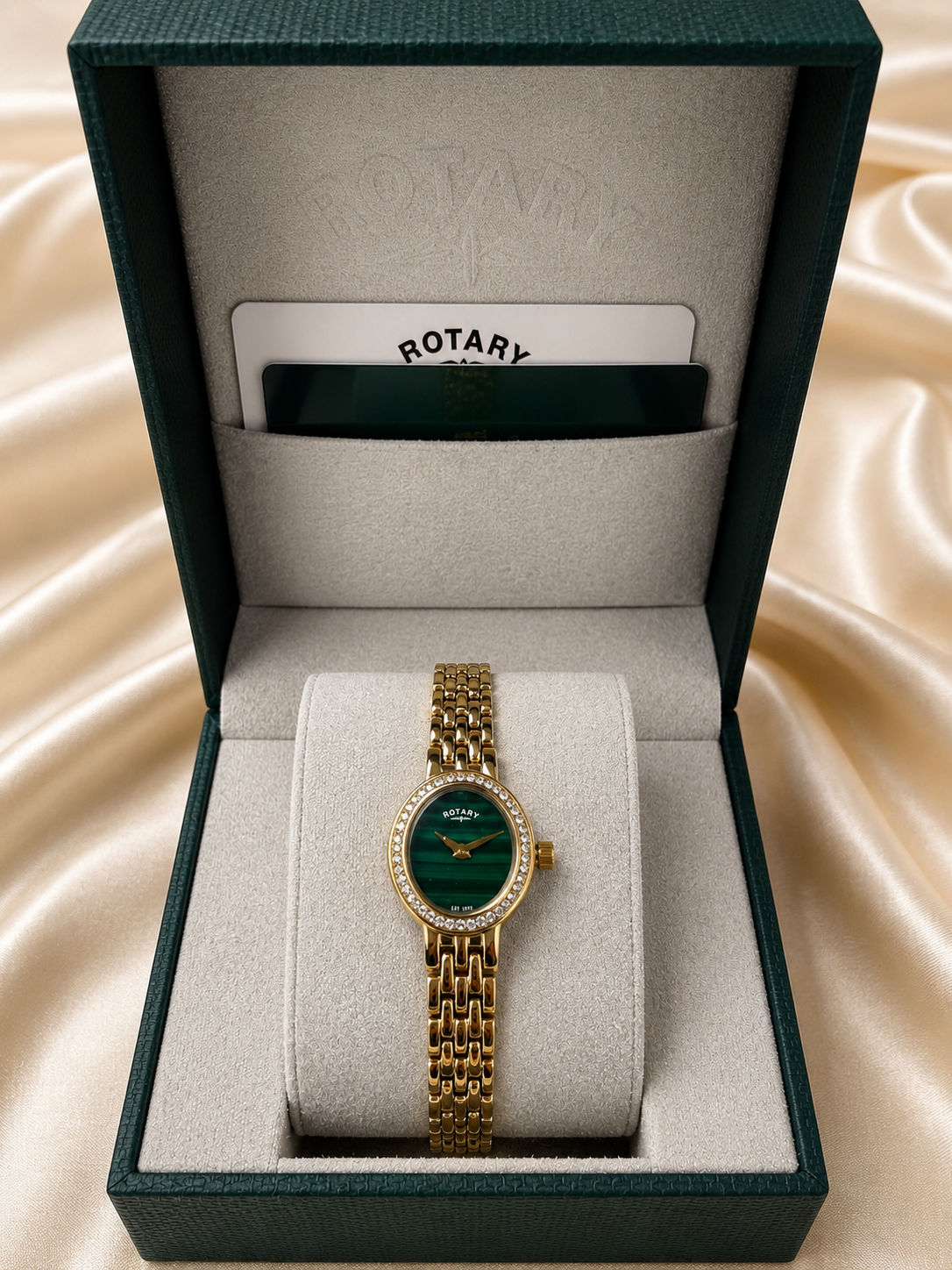 Ladies Rotary Malachite Gold-Tone Watch