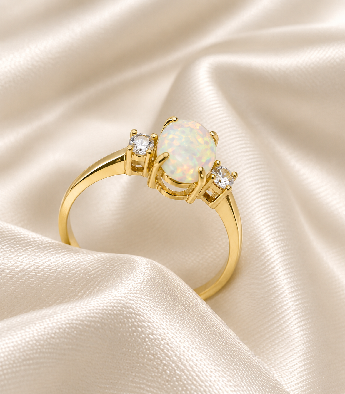 9ct Yellow Gold Created Opal & Cubic Zirconia Ring