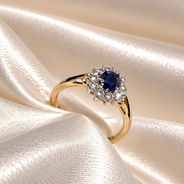 9ct Yellow Gold Sapphire & Diamond Ring