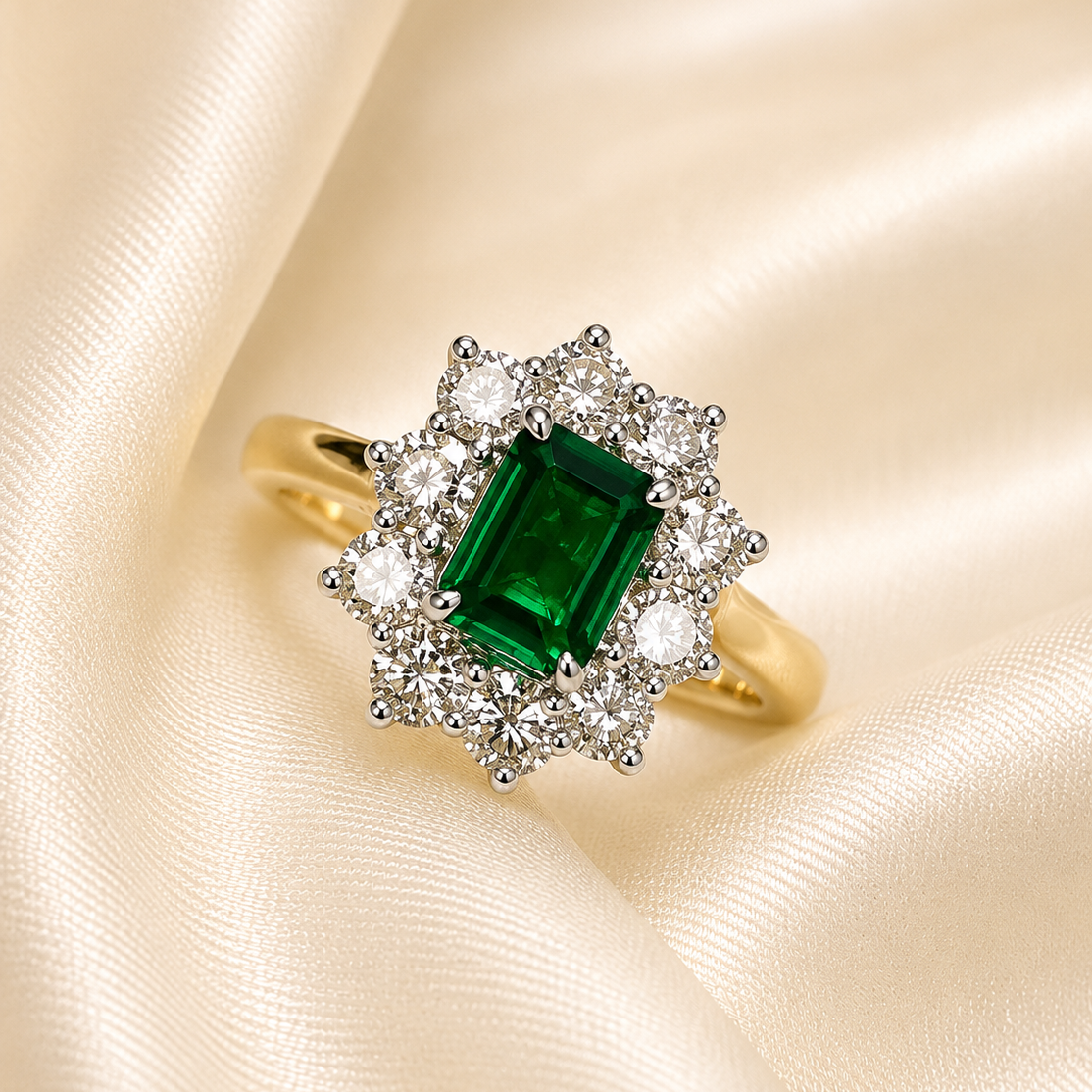 9ct Gold Emerald & Lab-Grown Diamond Cluster Ring