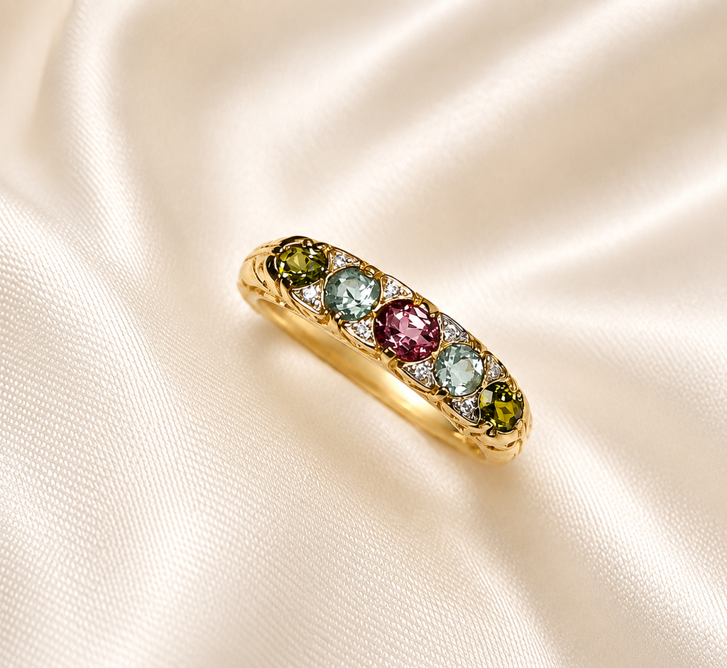 9ct Gold Aqua,Green & Pink Tourmaline Ring