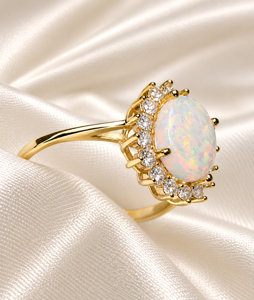 9ct Gold Created Opal & Cubic Zirconia Cluster Ring