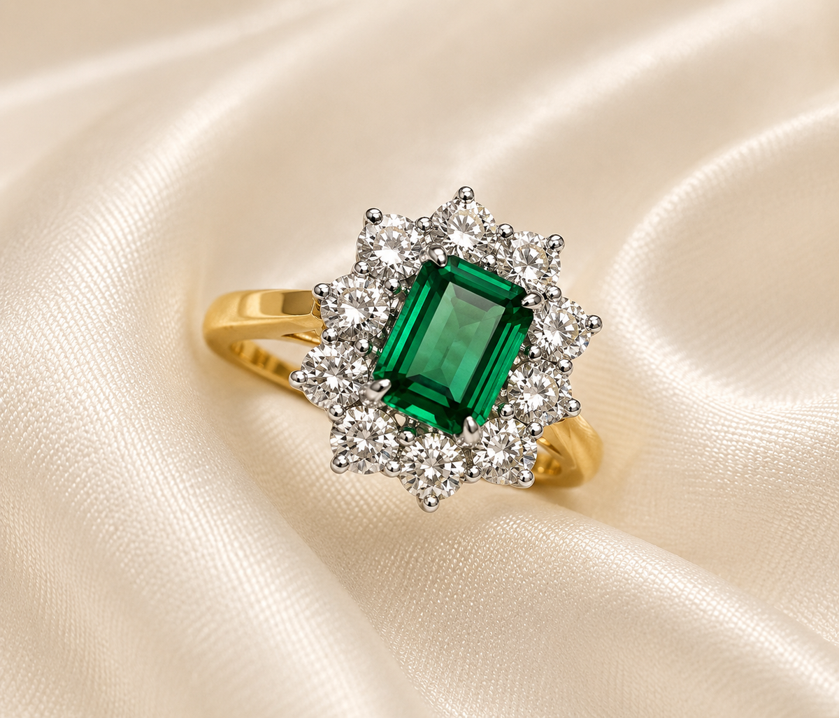 9ct Gold Emerald & Lab-Grown Diamond Cluster Ring