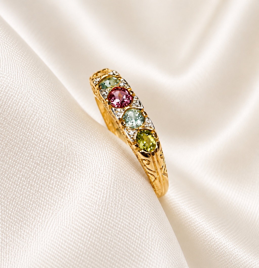 9ct Gold Aqua,Green & Pink Tourmaline Ring