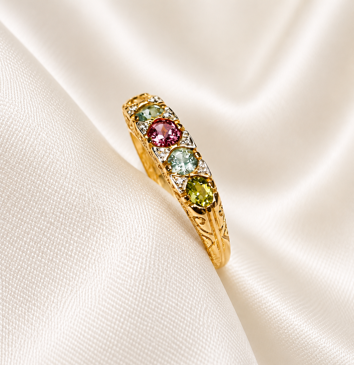 9ct Gold Aqua,Green & Pink Tourmaline Ring