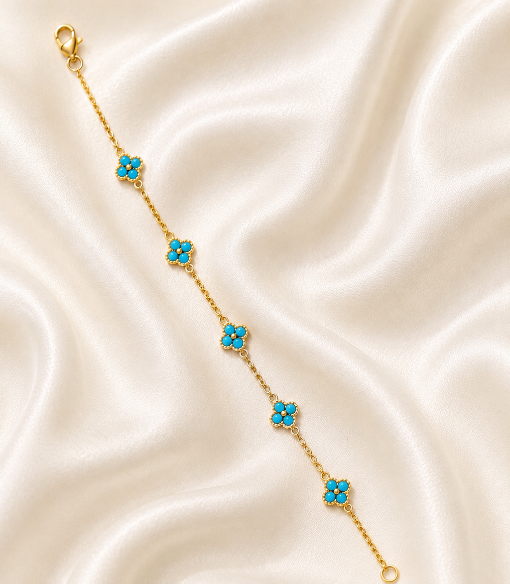 Turquoise & Gold Floral Station Bracelet