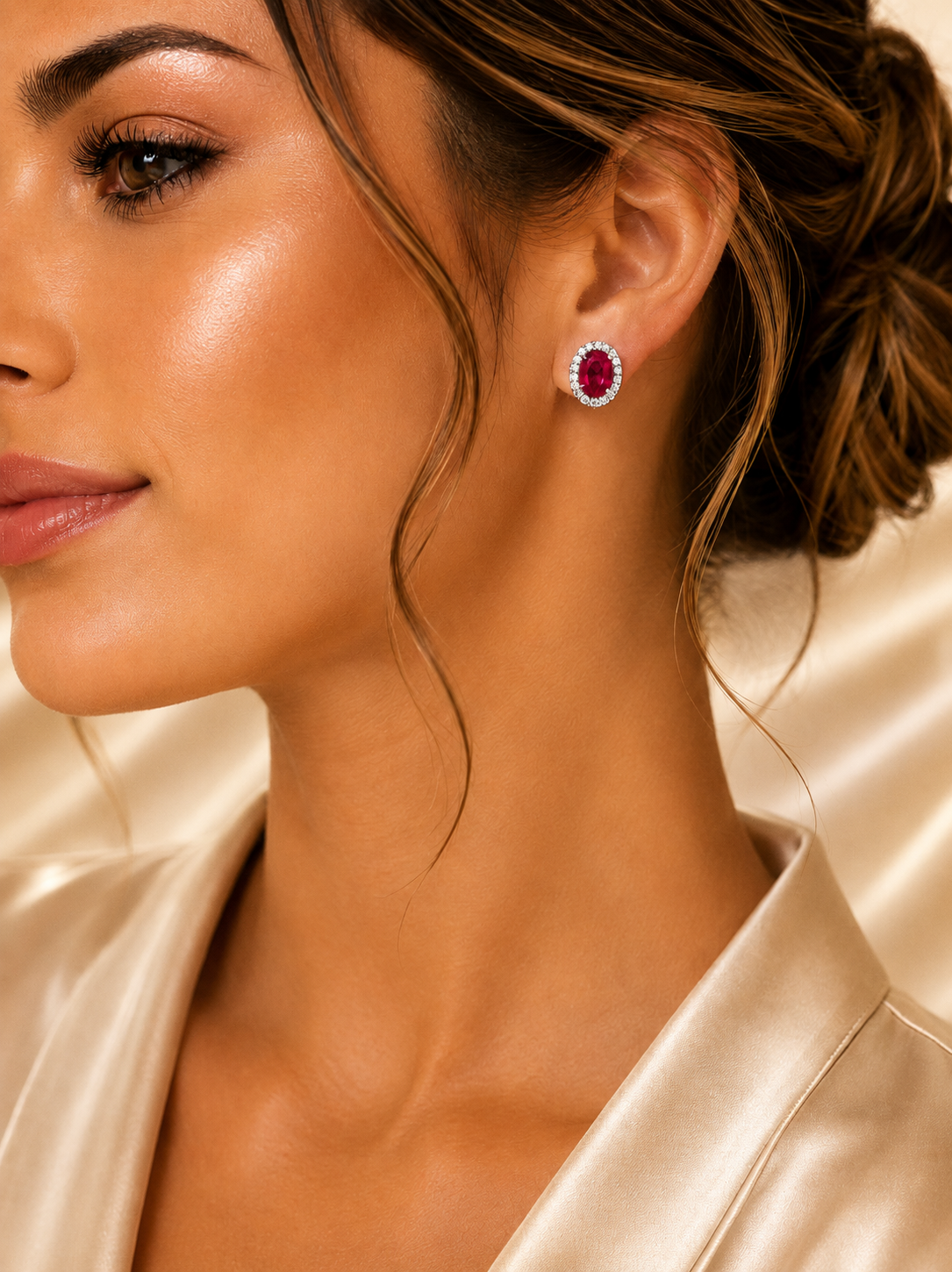 Gold Ruby & Cubic Zirconia Earrings