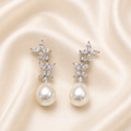 Sterling Silver Pearl & Cubic Zirconia Drop Earrings