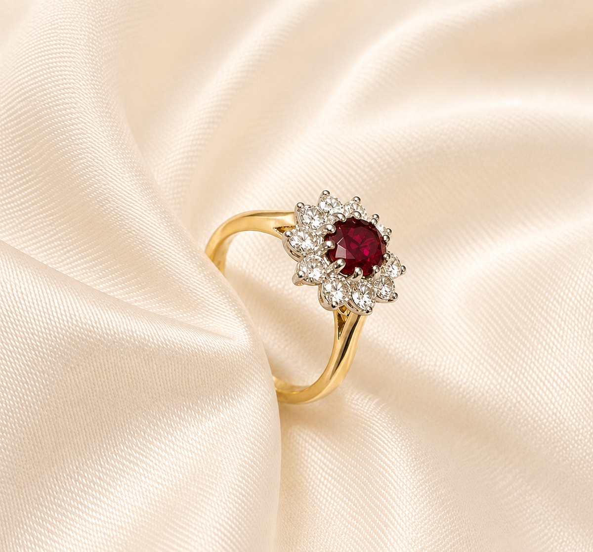 9ct Gold Oval Ruby & Diamond Cluster Ring