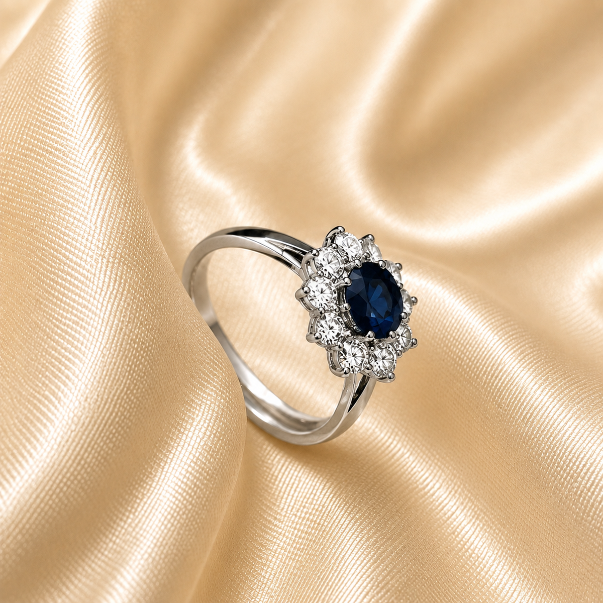 18ct White Gold Sapphire & Diamond Cluster Ring